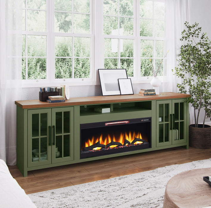 Vineyard - 97" Fireplace TV Stand Console For TVs Up To 100 "Es - Sage Green And Fruitwood Finish