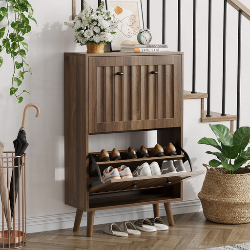 Shoe Cabinet, Upright Storage Unit - Walnut Home Essentials