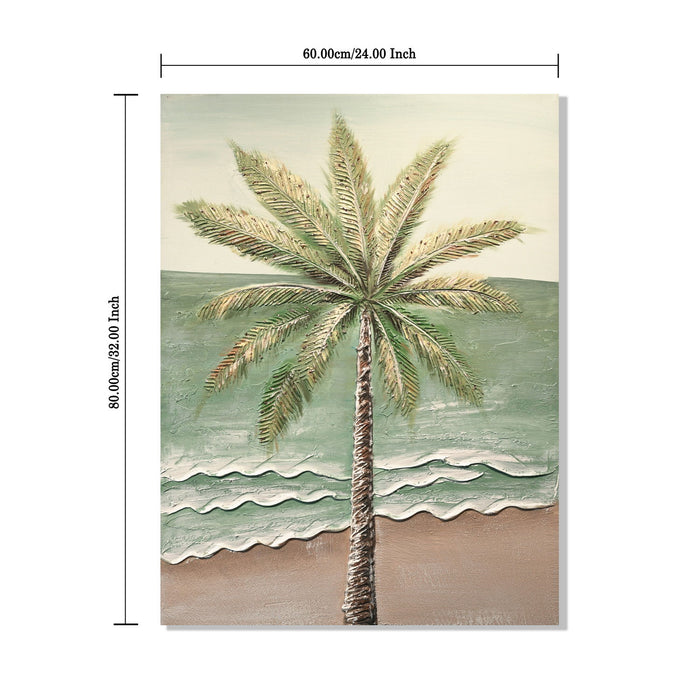 Palm Tree Wall Art, Beach Canvas Painting With Accents, Hand Painted Textured Tropical Decor (Set of 2) - Aqua Blue Daily Nest