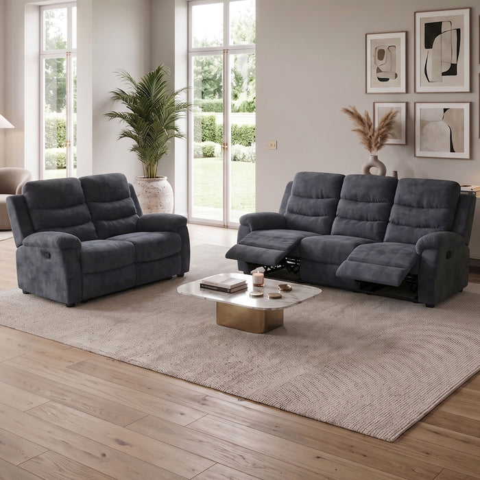 2 Piece Reclining Sofa Set, 3 Seat Sofa & 2 Seat Loveseat, 150° Recline - Dark Gray Home Essentials