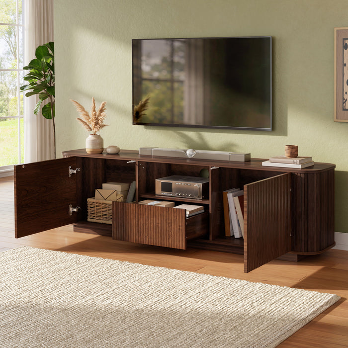 70" TV Stand With Ample Storage, Curved Corners - Dark Brown Hearth and Haven