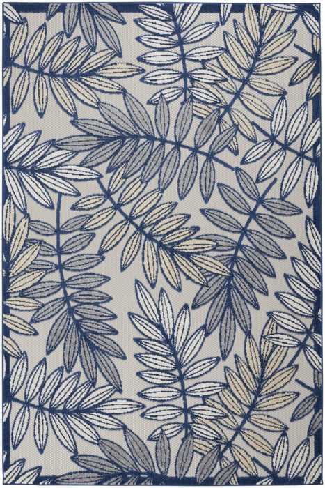 6' X 9' Floral Outdoor & Indoor Area Rug - Ivory / Blue