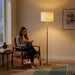 Stellar - Linen Shade Floor Lamp - Gold / Natural Wood / Rattan / White Ashcroft Furniture