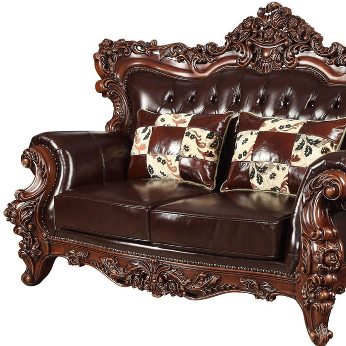 Faux Leather Curved Loveseat - Espresso / Brown