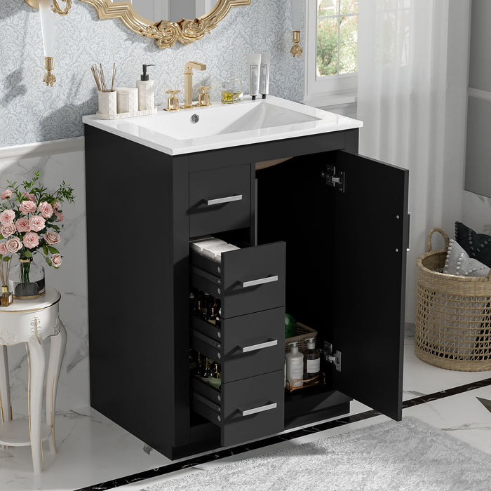 Bathroom Vanity With Integrated Sink, Rectangular Cabinet With 1 Door And 3 Drawers Hearth and Haven