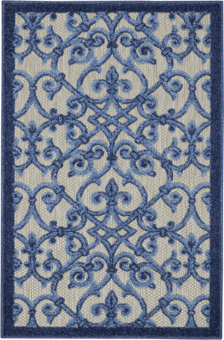 3' X 4' Floral Outdoor & Indoor Area Rug - Blue / Gray