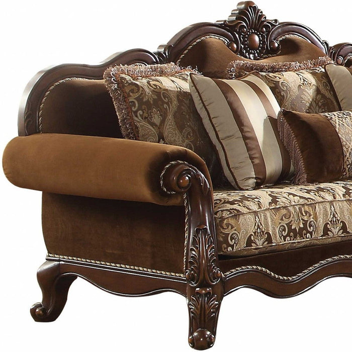 Velvet Floral Sofa And Toss Pillows With Espresso Legs - Oak