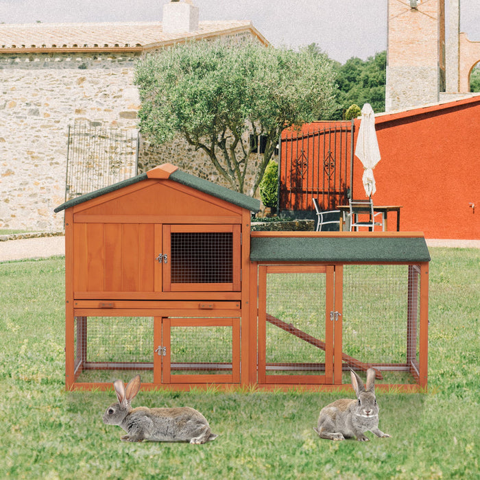 Large Wooden Rabbit Hutch Indoor And Outdoor Bunny Cage With A Removable Tray And A Waterproof Roof, Orange Red
