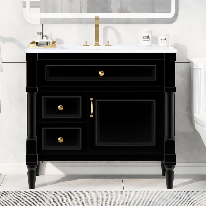 Freestanding Bathroom Vanity With Sink, Adjustable Shelf, Flip Drawer Hearth and Haven
