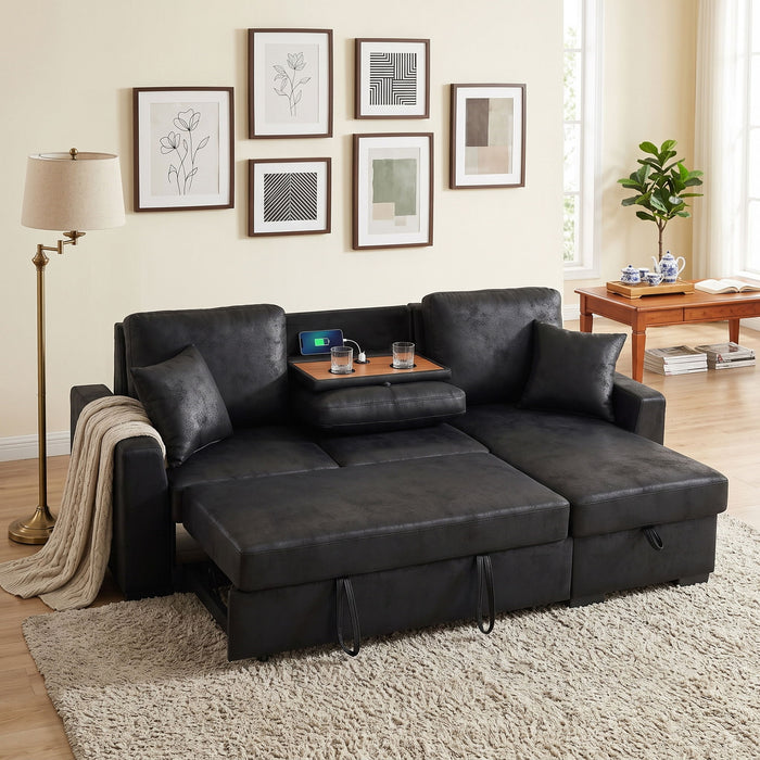 Upholstered Sectional With Pull-Out Bed And Chaise Storage Home Essentials