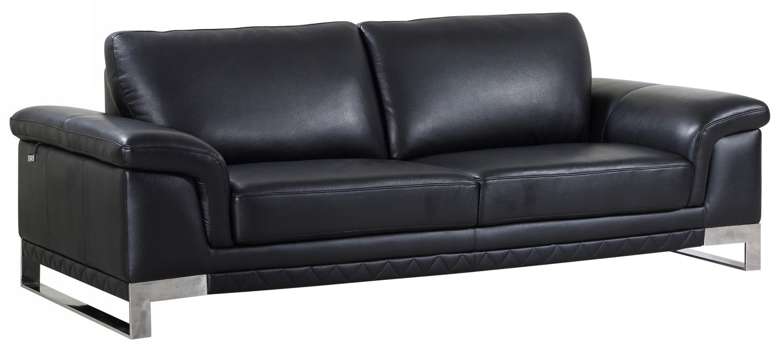 With Silver Legs Italian Leather Sofa - Black