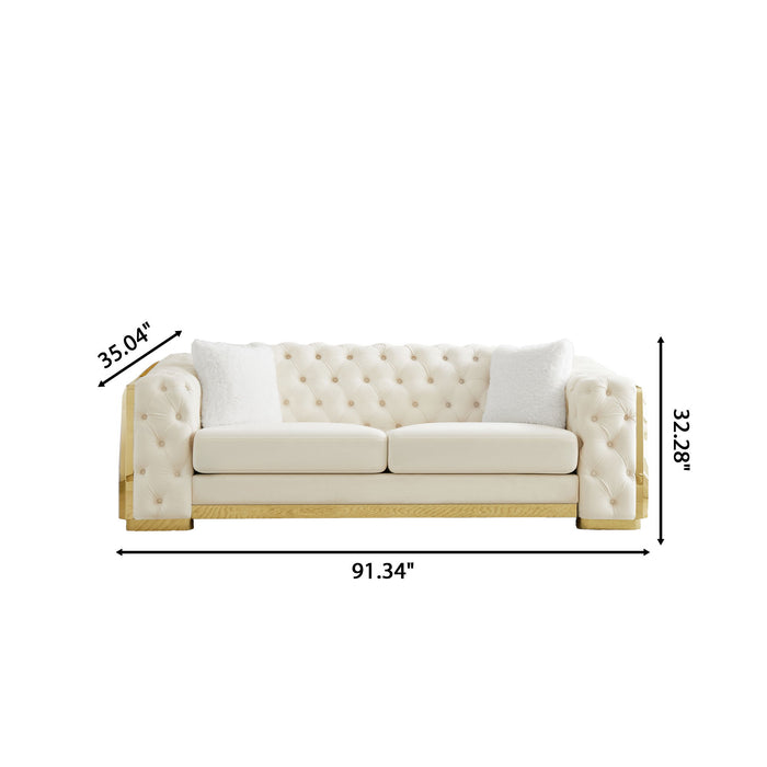 2 Seater Sofa With Button Tufted Diamond Grid & 2 Pillows For Living Room Home Essentials