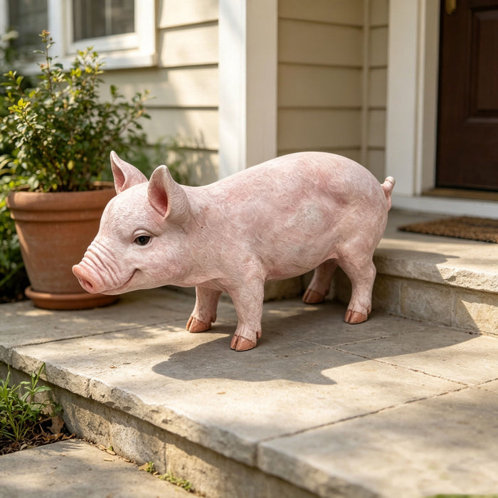 Cute Pig Garden Statue, Farm Pig Figurine Lawn Ornament, Weatherproof Outdoor Sculpture Decor - Baby Pink Home Essentials