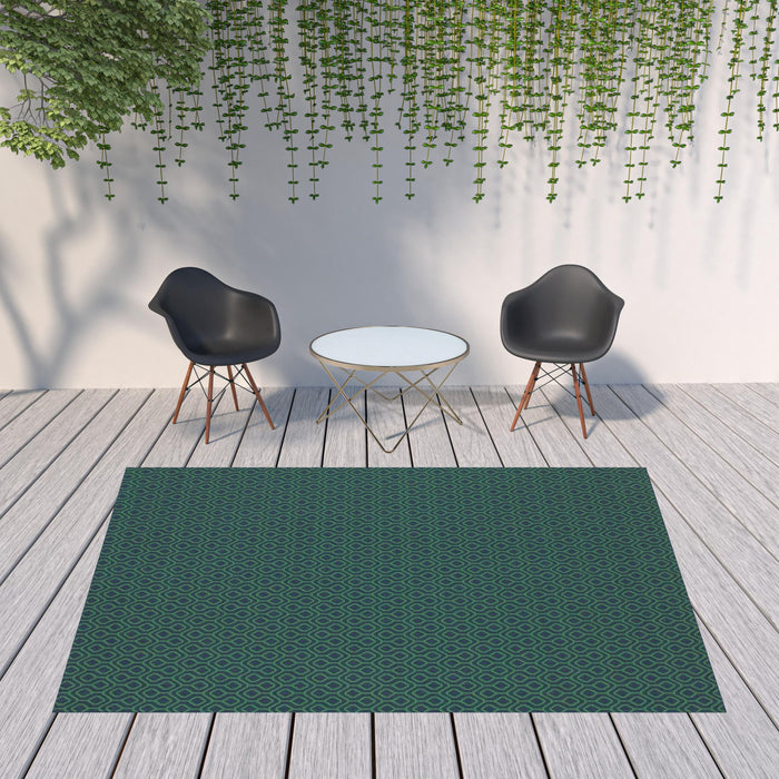 8' X 11' Geometric Stain Resistant Indoor & Outdoor Area Rug - Blue / Green