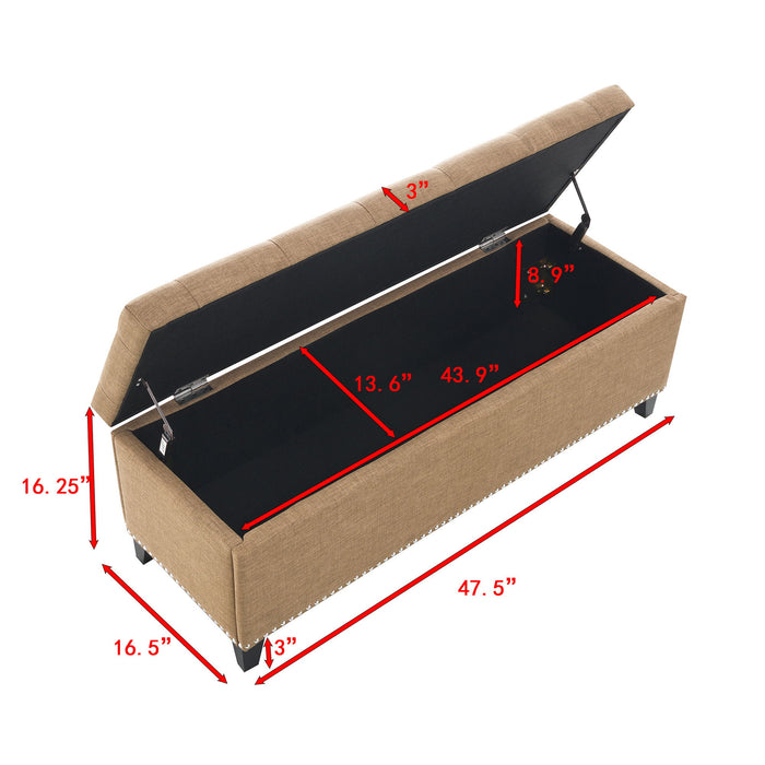 Button-Tufted Storage Ottoman With Safety Close Hinge Home Essentials