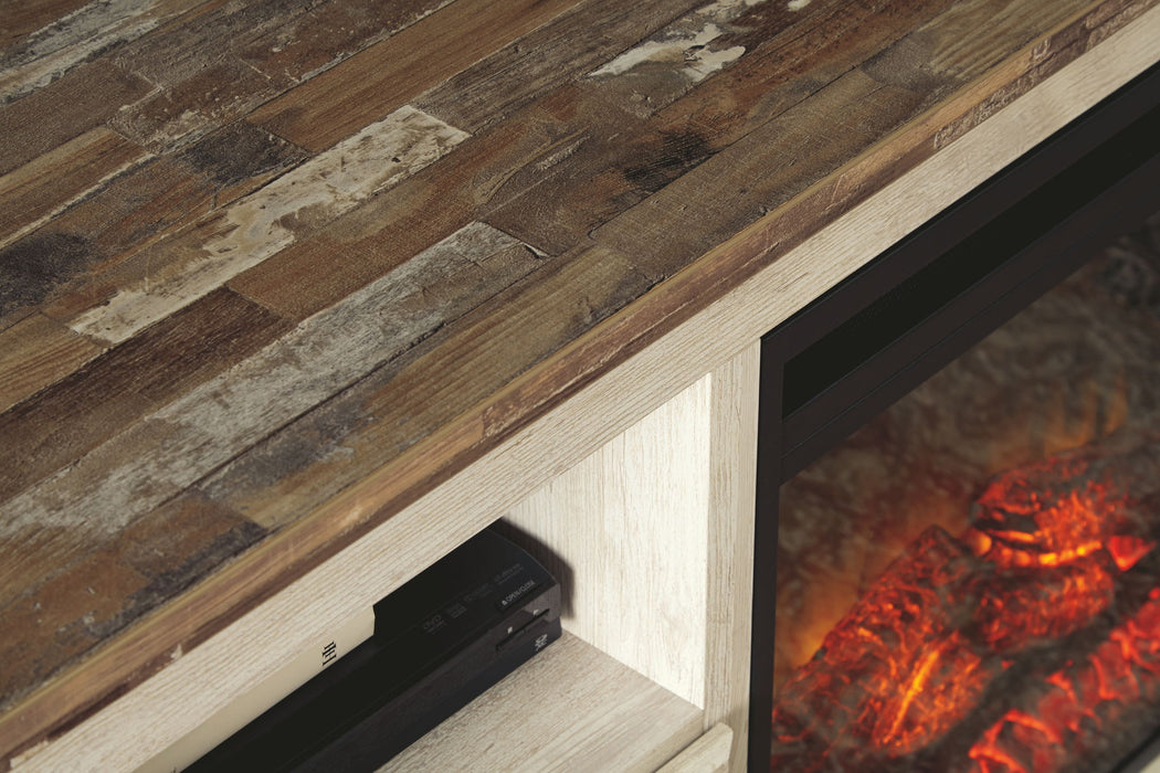 Willowton - 2 Pc. - 64" TV Stand With Faux Firebrick Fireplace Insert - Whitewash Signature Design by Ashley®