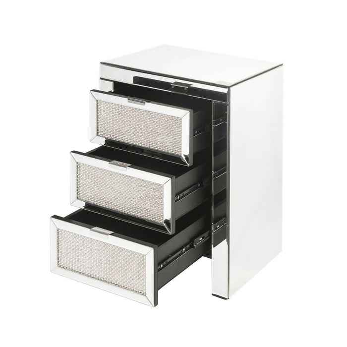 Noralie - Accent Table, 3 Storage Drawers - Mirrored & Faux Diamonds