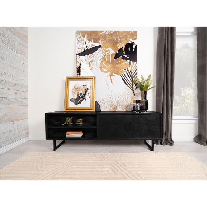 Manaya - 2 Door Stand With Open Shelving And Hidden Storage - Charcoal Black Furniture Max
