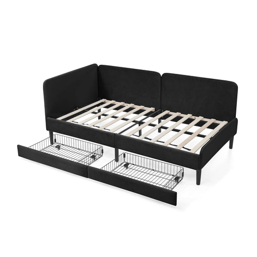 Upholstered Platform Bed Frame With 2 Storage Drawers And Adjustable Sofa Bed Home Essentials