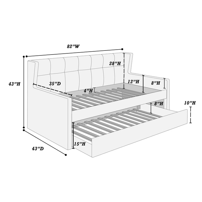 Daybed With Slat Trundle, Button Tufted - Light Gray Home Essentials