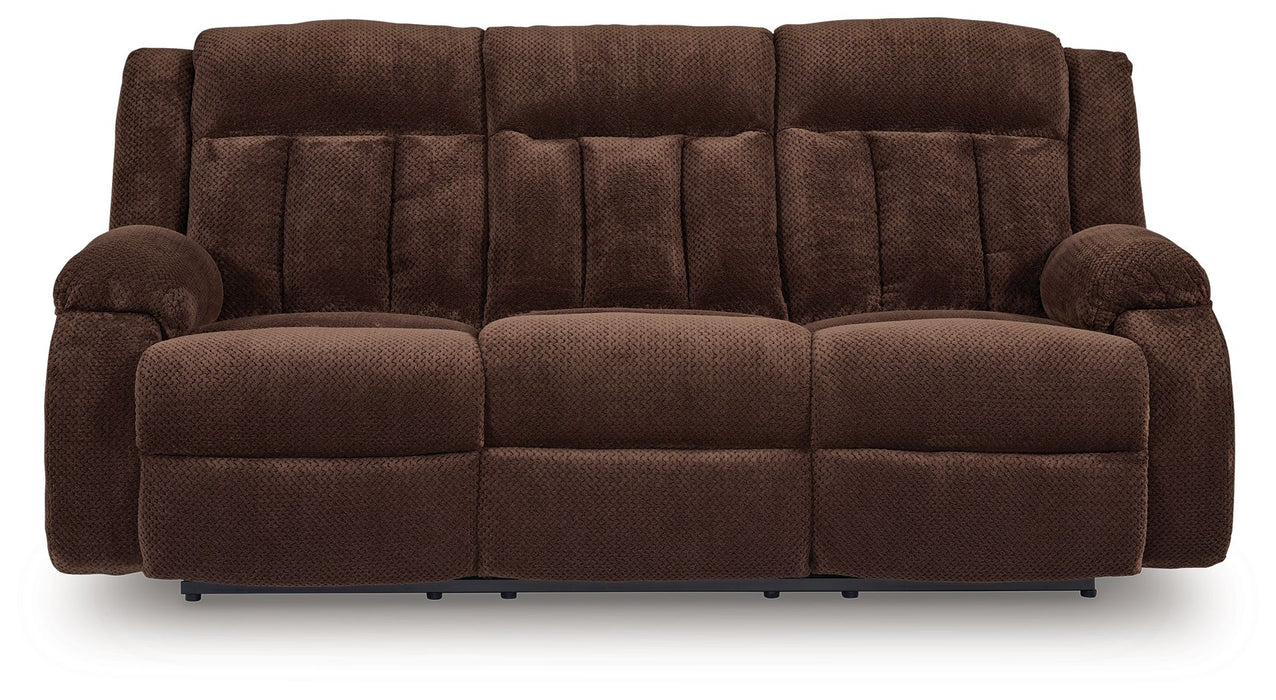 Free Wake - Reclining Power Sofa With Drop Down Table - Chocolate