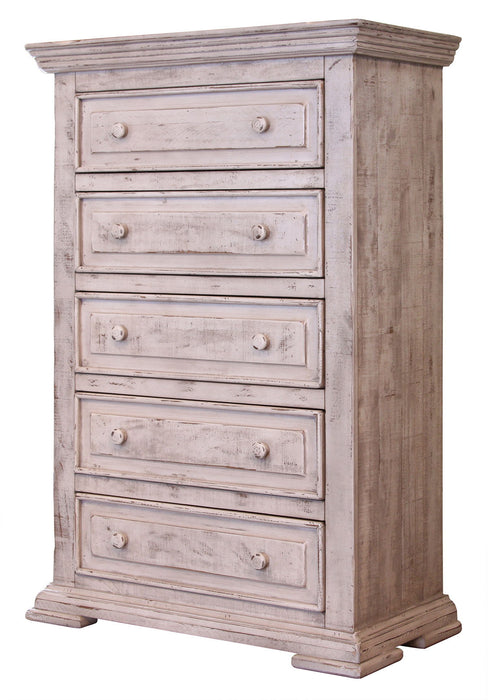 Solid Wooden 5 Drawer Chest - White