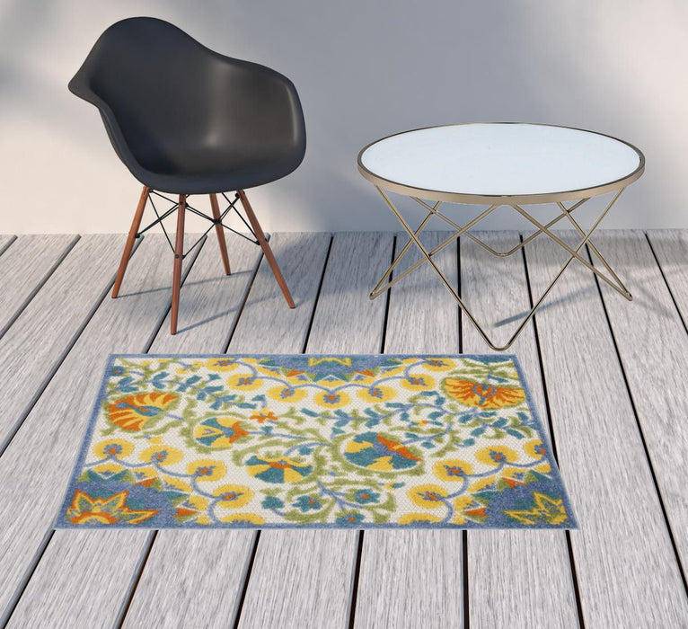 3' X 4' Toile Non Skid Indoor / Outdoor Area Rug - Yellow / Teal