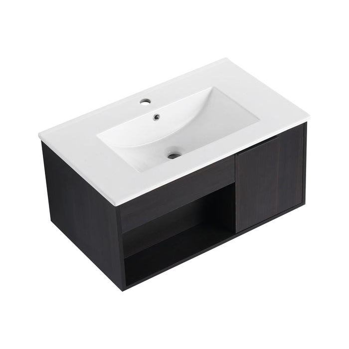 Wall Mounted Floating Bathroom Vanity With Open Shelf & Soft Close Door Home Essentials