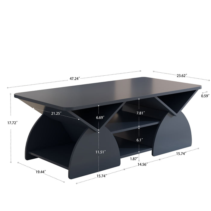 Geometric Engineered Coffee Table With Rounded Corners With Open Shelves Home Essentials