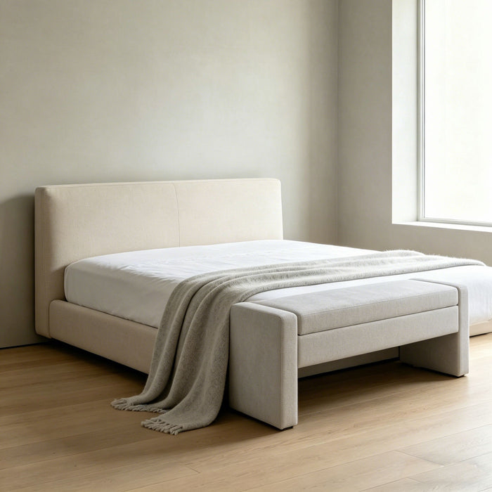 Upholstered Storage Bench With Tufted Seat, Ottoman For Living Room - White Home Essentials