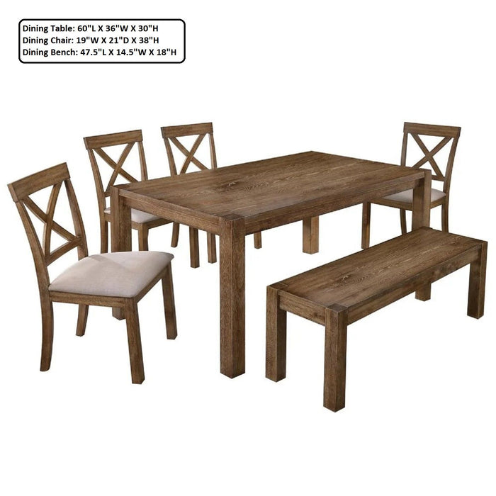Dining Set With Table, Bench And 4 Chairs - Oak Home Essentials