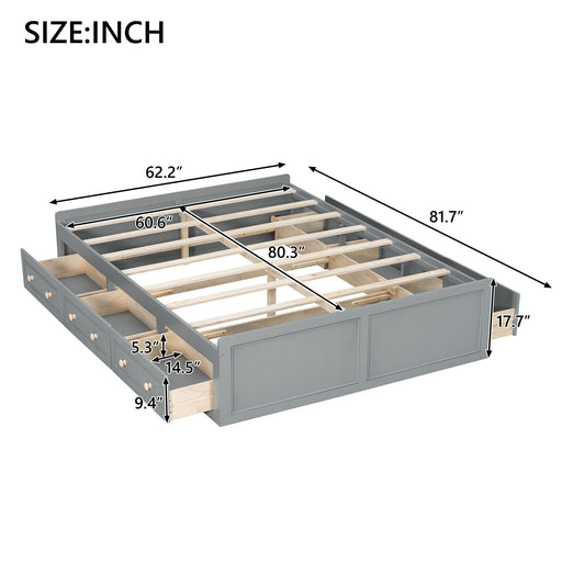 Queen Size Platform Bed Frame With 6 Drawers - Gray Hearth and Haven