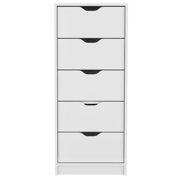 Manufactured Wood Five Drawer Tall And Narrow Dresser - White