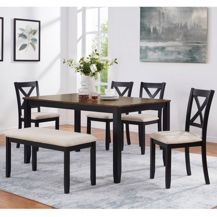 6 Piece Dining Table Set With Bench - Beige / Black / Oak Home Essentials