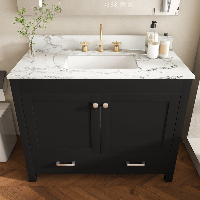 Bathroom Vanity Set, Soft Close Doors, 3 Faucet Holes, Sink Included - Black Home Essentials