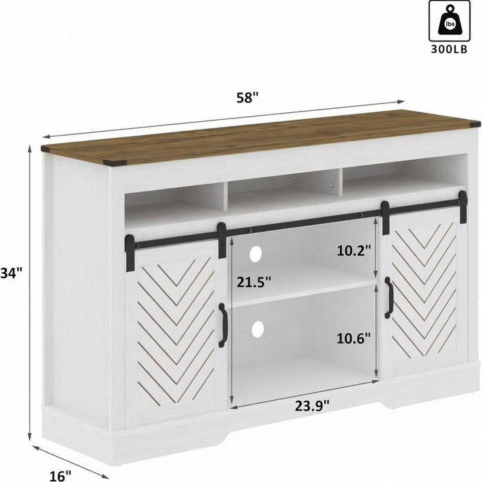 TV Stand With Sliding Barn Doors And Adjustable Storage - White / Oak Home Essentials