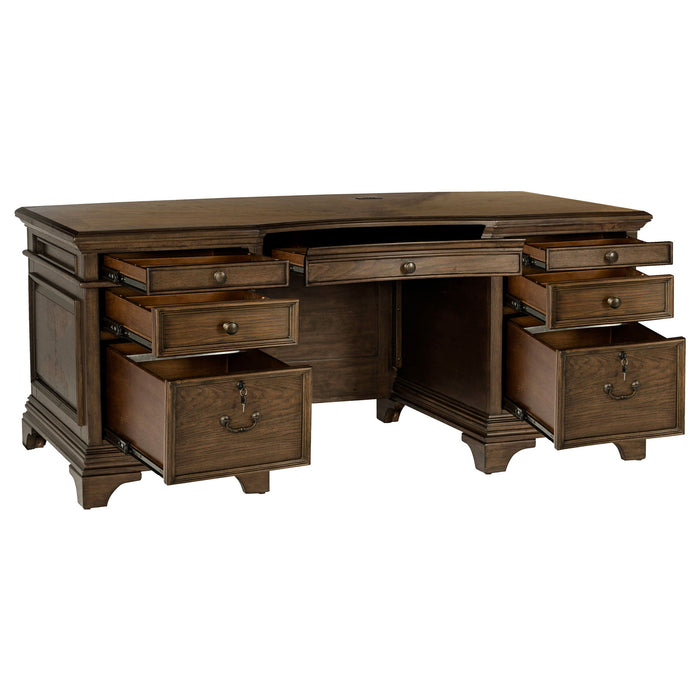 Stigham - 7 Drawer Executive Desk With Lockable File Cabinets - Oak Furniture Max