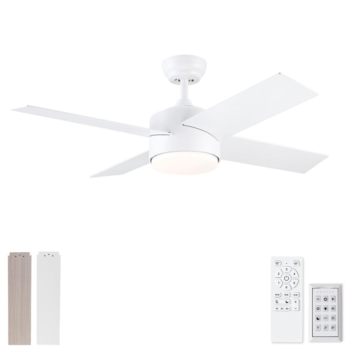 Ceiling Fan With Remote Control, Reversible DC Motor, 6 Speeds, 3 Dimmable LED, Quiet Timer For Indoor - White Daily Nest