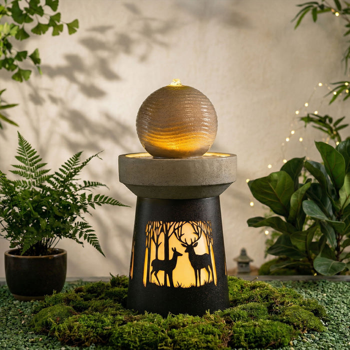 Outdoor Garden Lantern With Warm LED Light Deer Silhouette Decorative Landscape Light For Patio - White / Gray Daily Nest