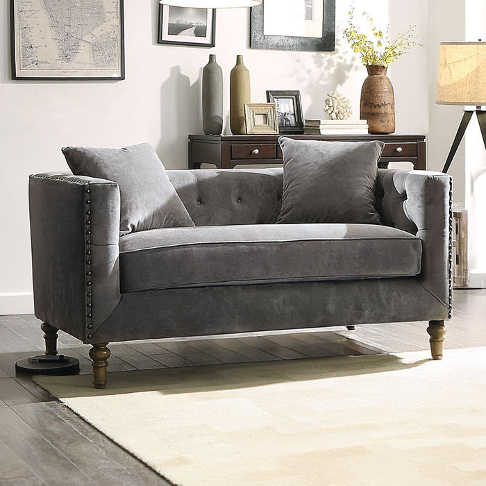 Sidonia - Loveseat With 2 Pillows - Gray Velvet ACME
