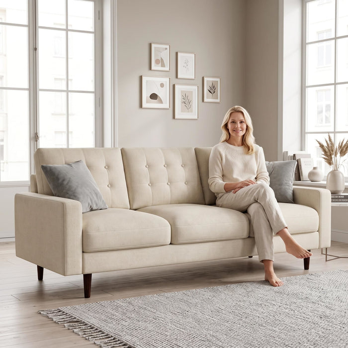 3 Seat Sofa Couch With Tufted Back Upholstered Couch For Living Room US Pride