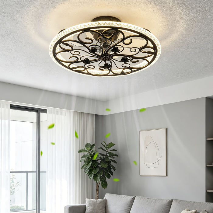 Flower Caged Ceiling Fan With LED Light And Remote Control - Matte Black Daily Nest