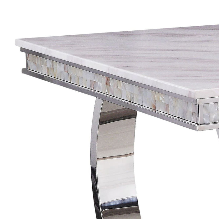 Zander - Dining Table - White Printed Faux Marble Top & Mirrored Silver ACME