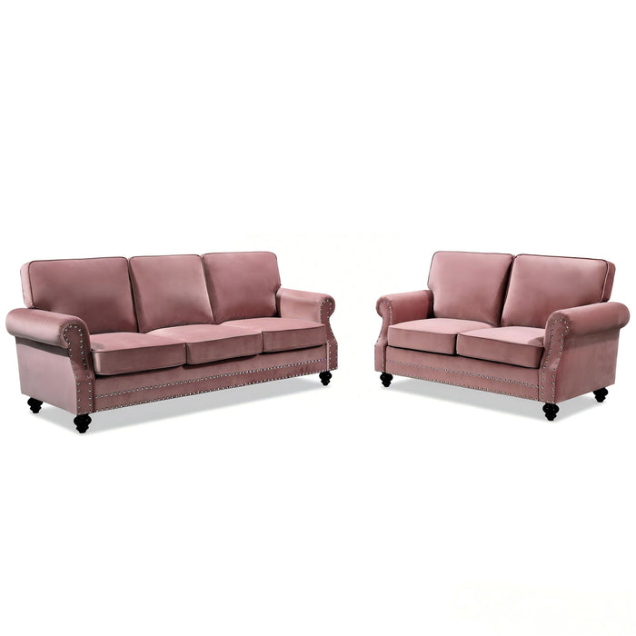 3 Seater Sofa With Nailhead Trim And Turned Legs For Living Room US Pride