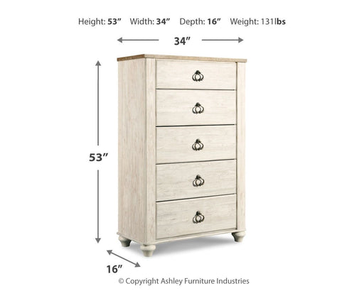 Willowton - Five Drawer Chest - Brown / Beige / White Signature Design by Ashley®