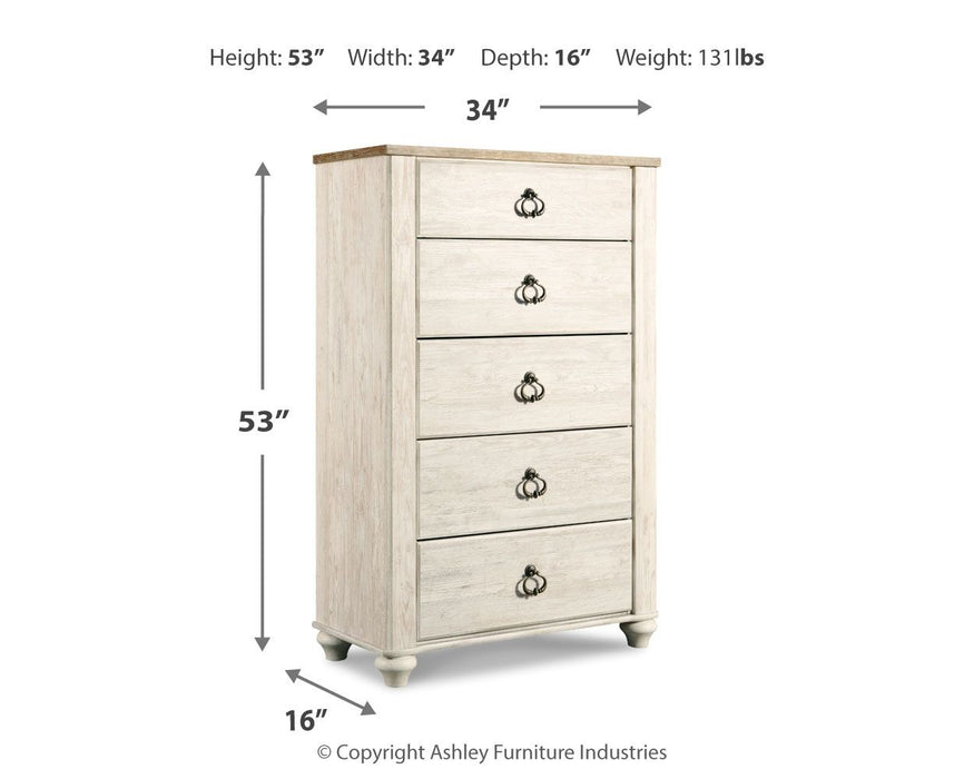 Willowton - Five Drawer Chest - Brown / Beige / White Signature Design by Ashley®