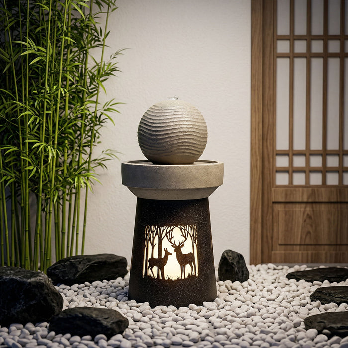 Outdoor Garden Lantern With Warm LED Light Deer Silhouette Decorative Landscape Light For Patio - White / Gray Daily Nest