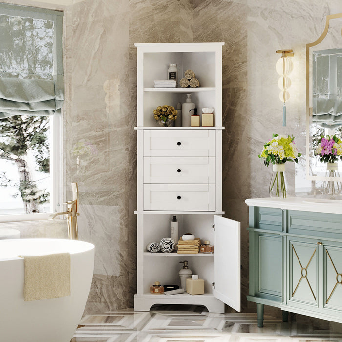 Tall Storage Cabinet With 3 Drawers And Adjustable Shelves For Bathroom Hearth and Haven
