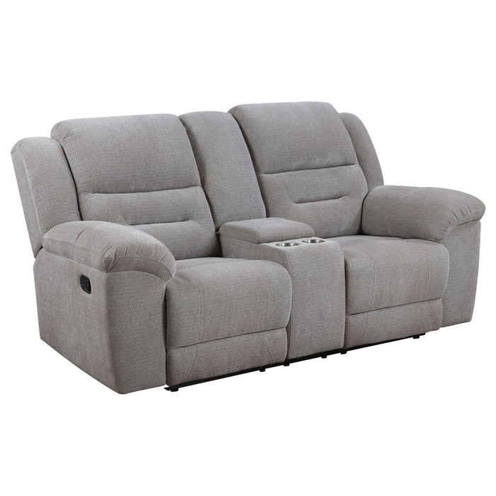 Sebring - Upholstered Manual Reclining Loveseat With Center Storage Console - Gray Furniture Max