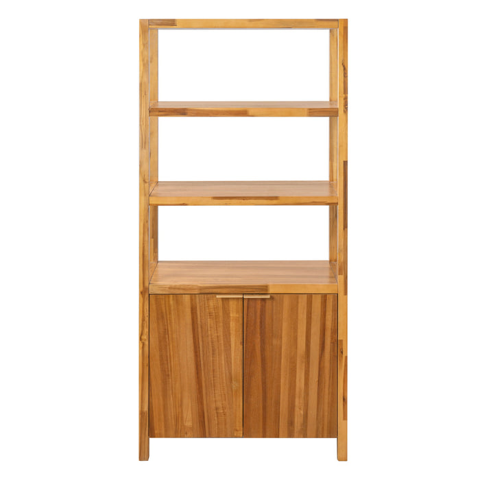 Tall Storage Bookcase Cabinet With 2 Open Shelves & Double Doors, Freestanding Shelving Unit - Natural Noble House